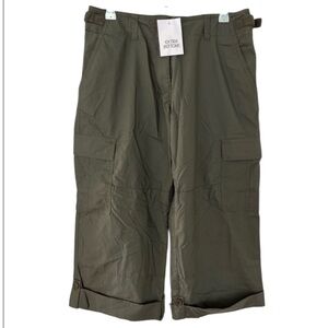 Garnet Hill Cotton Pants Roll up capris  Army Green Sz 6P NWT